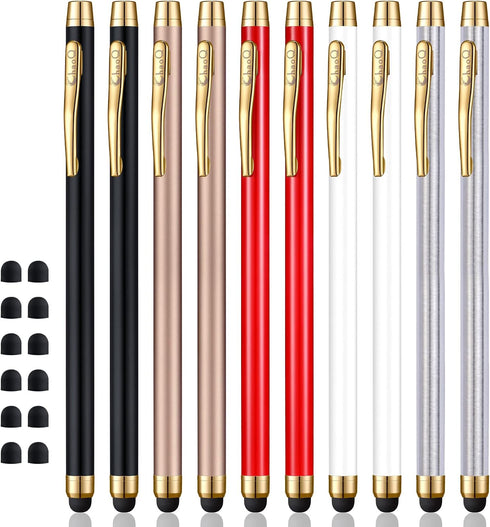 ChaoQ Stylus for Touch Screens, Capacitive Stylus Pen (10 Pcs) - Black, White, Silver, Gold, Red with 12 Tips