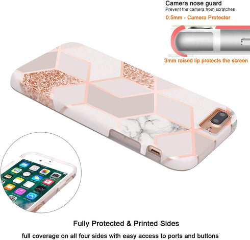 Jaholan Case for iPhone 7 Plus, Bling Glitter Sparkle Rose Gold Marble Design TPU Gel Case
