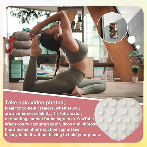 Vilbocr Heart-Shaped Silicone Phone Sticky Grip - Adhesive Back Phone Holder for iPhone & Android, Selfie Mirror Mount