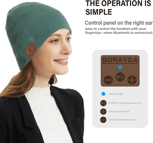 Bluetooth Beanie, Bluetooth 5.2 Wool Hat, HD Stereo, 24 Hours Playtime, Built-in Microphone, Men's/Women's Christmas
