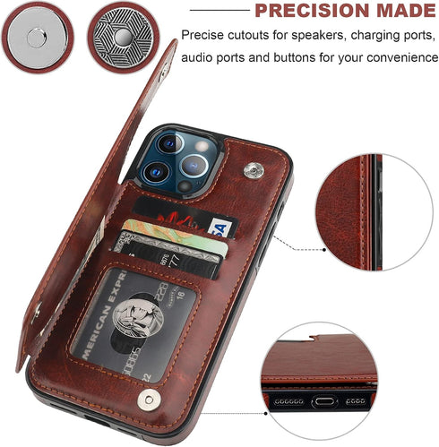 ONETOP Compatible with iPhone 13 Pro Max Wallet Case, PU Leather Kickstand with Card Holder, Shockproof Cover (Brown)
