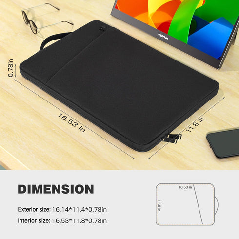17.3 Inch Portable Monitor Case, Protective Carrying Sleeve for ASUS Arzopa Bimawen UPERFECT ViewSonic Feiasia CUIUIC Cocopar Kksmart NexiGo Pisichen NIUTO EVICIV 17.3" Portable Monitor Bag, Black