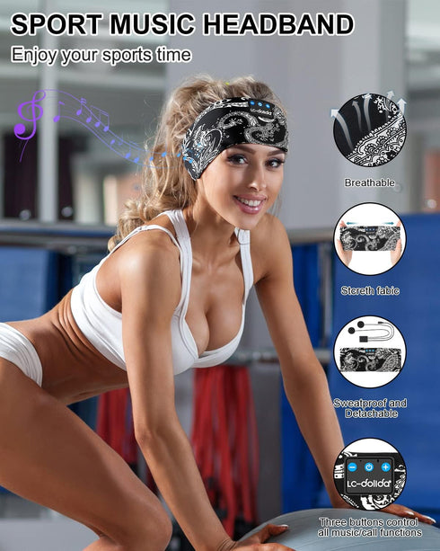 LC-dolida Sleep Headphones Bluetooth Music Wireless Band Headphones with Thin HD Stereo Speakers Perfect for Side Sleepers, Sport, Yoga, Travel