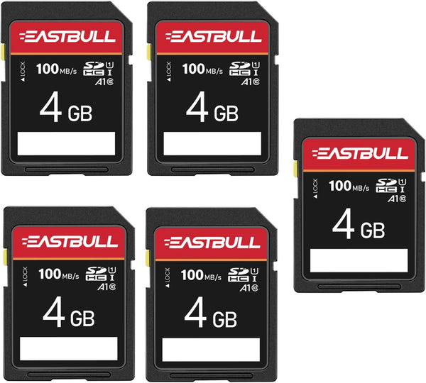 EASTBULL 5-Pack SD Card 4GB Class 10 U1 V30 High-Speed 100MB/s Read SDHC Memory Card for Camera, Full HD Video