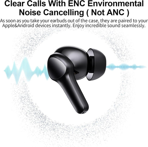Lanteso Wireless Earbuds, Bluetooth Ear Buds with Mics, IPX5 Waterproof, Touch Control, Bass Sound for iPhone Android