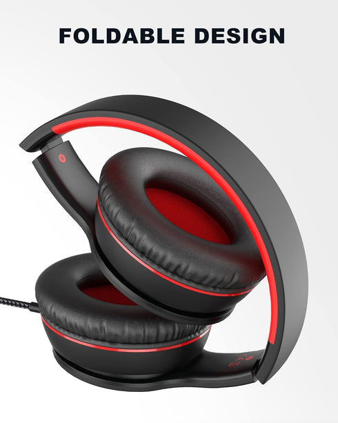 ELECDER i45 Foldable On-Ear Headphones - Portable Stereo Bass with Microphone, 1.5M Cord, 3.5MM Jack - Red