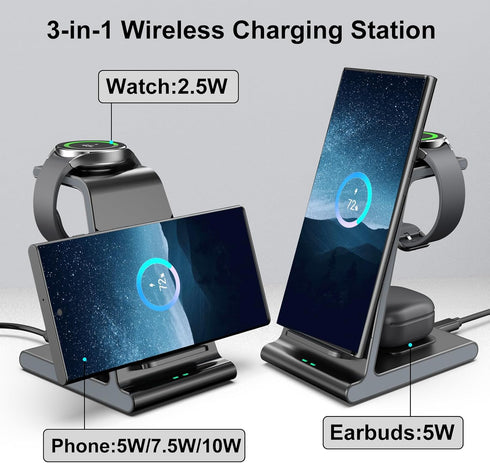 Wireless Charger for Samsung Watch 7 Ultra, Charging Station for Galaxy S24 Ultra/S24+/S24/S23/S22/Note 20/Z Flip