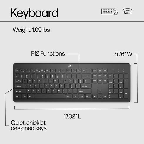 HP 230 Wireless Keyboard, Low-Profile Quiet Design, Windows & Mac OS Compatible, Shortcut Keys, Long Battery Life