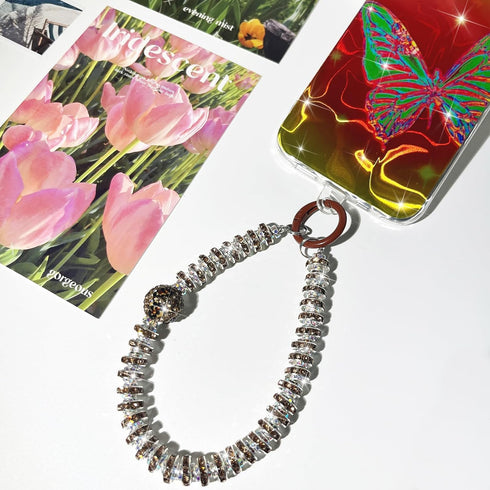 MGQILING Diamond Phone Charm with Tether Tab, Luxury Bling Diamond Pearl Glitter Wrist Strap, Anti-loss Lanyard for