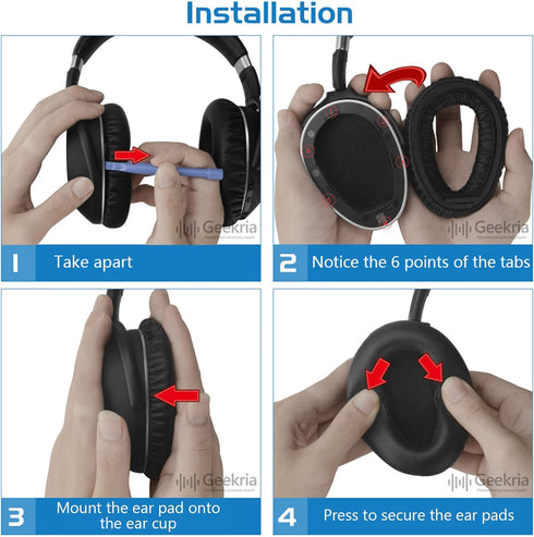 Geekria Replacement Ear Pads, Black Ear Cushions for Sennheiser PXC 550, PXC 550-II, MB 660 Series Headphones