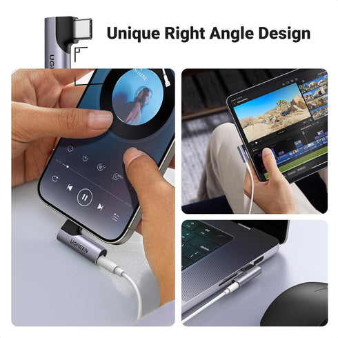 UGREEN 2 Pack USB C to 3.5mm Audio Adapter, Type C Aux Headphone Jack DAC Stereo Mic HiFi Right Angle Dongle for iPhone