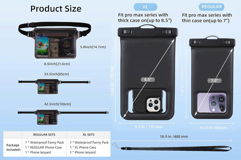 AiRunTech Waterproof Phone Pouch, Cruise Essentials 2-Piece Set, Beach Vacation Kayak Boating Cruise Accessories Must Haves, Waterproof Bag for Travel with Phone Lanyard (1 Phone case + 1 Fanny Pack)