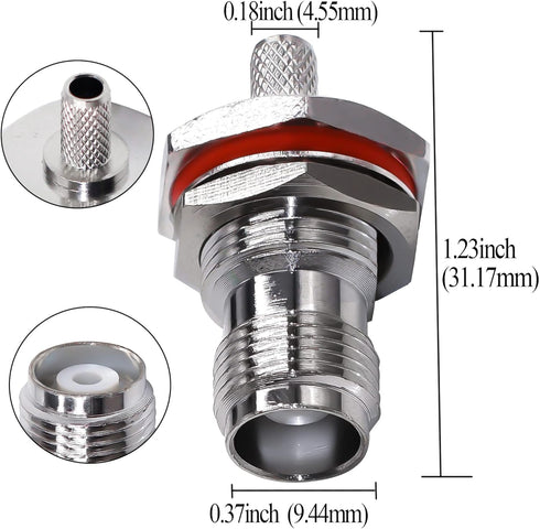 TNC Female Waterproof Connector, 10 pcs TUOLNK Crimp Plug for RG58 RG142 Coaxial Cable Solder Connector