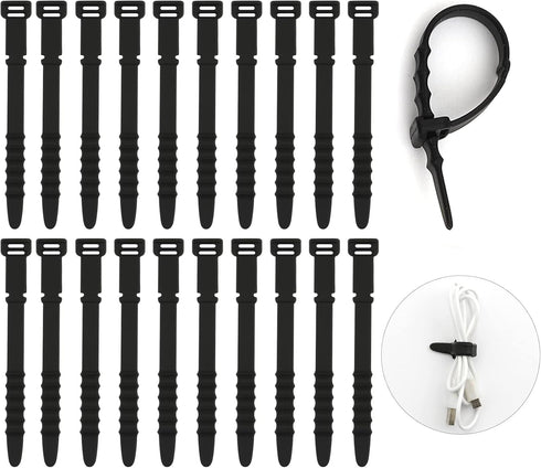 Reusable Zip Ties, Silicone Zip Ties, 20pcs Rubber Cable Ties, Fastening Cable Ties for Bags, Travel Items, Black