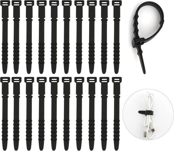 Reusable Zip Ties, Silicone Zip Ties, 20pcs Rubber Cable Ties, Fastening Cable Ties for Bags, Travel Items, Black