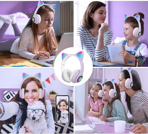 Wireless Over-Ear Headphones with Microphone, Bluetooth Cat Ear Headphones for Kids, Teens, Adults