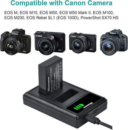 Hisewen LP-E12 Battery 2Pack with Dual USB Charger for Canon EOS M Series and Rebel SL1, Powershot