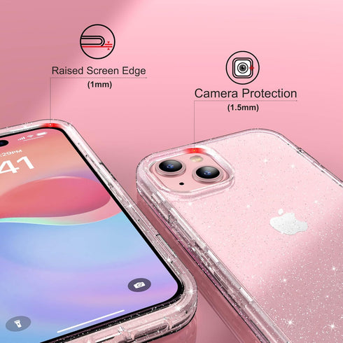 ULAK iPhone 15 Plus Case - Glitter Heavy Duty Dual Layer, Shockproof Protection, Sparkly Transparent Cover, 6.7"