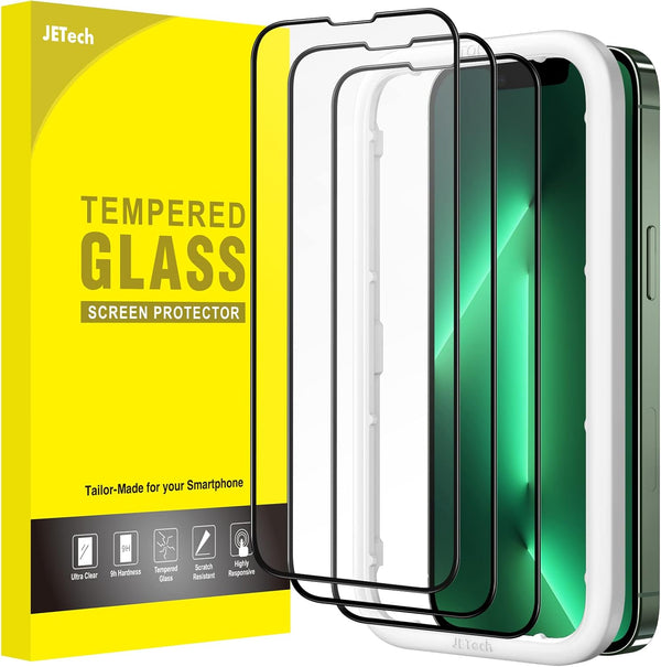 JETech Full Coverage Screen Protector for iPhone 13/13 Pro 6.1-Inch, Black Edge Tempered Glass Film, 3-Pack