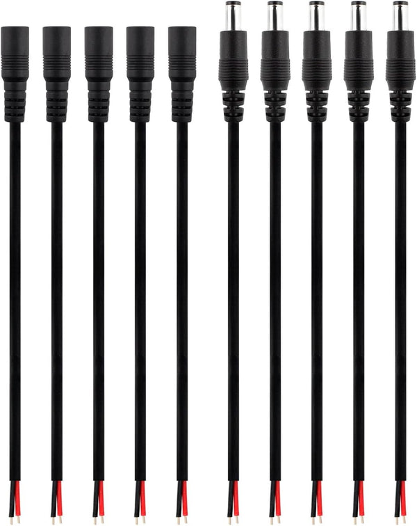 SIM&NAT DC Barrel Power Plug Pigtail Cable, 2.1mm x 5.5mm Male Female Barrel Jack Connector Cord (5.9 inch / 15 cm)