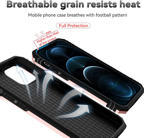 iPhone 12 Pro Max Case with Camera Cover & Kickstand, Impact-Resistant Shockproof Protective Bumper (Rose Gold)