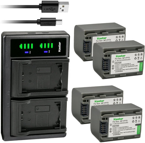 Kastar 4-Pack Battery NP-FP70/FP71 and LTD2 USB Charger, Compatible with Sony