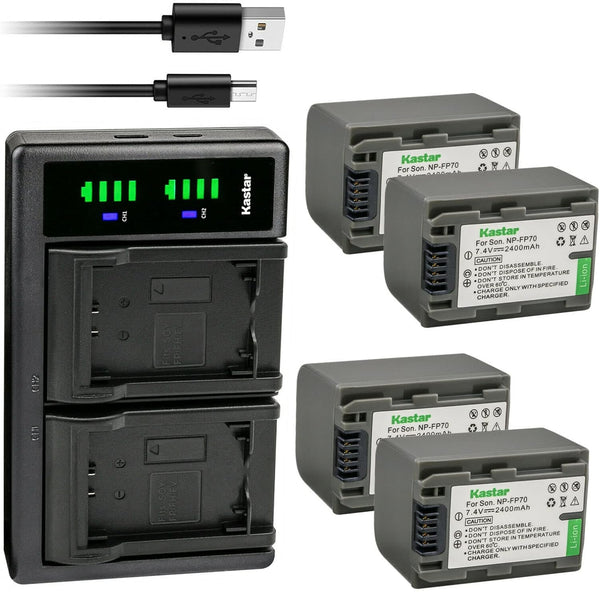 Kastar 4-Pack Battery NP-FP70/FP71 and LTD2 USB Charger, Compatible with Sony