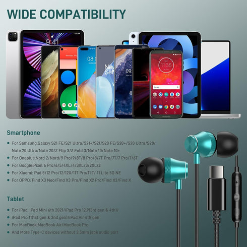 USB C Headphones, Type C Earphones for Samsung Galaxy S20 S21 S22 S23 S24 FE Ultra, Apple iPhone 15 Pro Max, iPad,