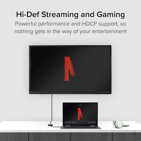 Plugable USB C to HDMI Adapter for Dual Monitors 4K 60Hz, Compatible with Windows, Chromebook, USB4 Laptops