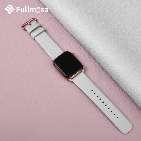 Fullmosa Leather Bands for Apple Watch, 41mm 40mm 38mm 42mm, Top Grain Genuine Leather Strap, Off-white/Rose Gold