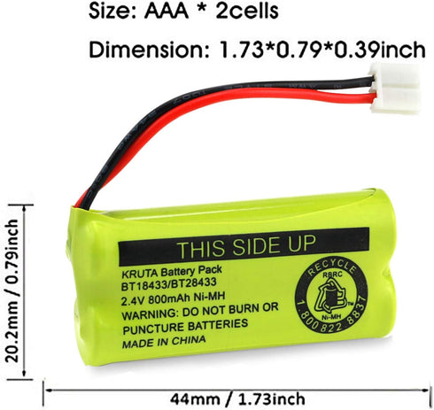 Kruta BT18433 BT28433 2.4V 800mAh Ni-MH Cordless Phone Battery Pack, Compatible with Multiple Models (4 Pack)