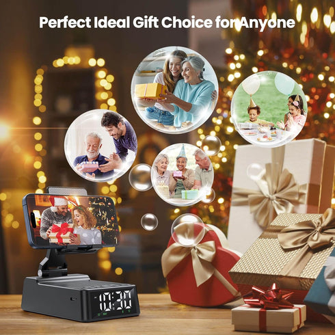 FunPay Gift for Women Men, Cell Phone Stand with Wireless Bluetooth Speaker and Alarm Clock Adjustable Cellphone Holder