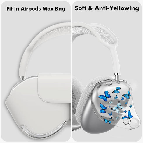 Compatible with AirPod Max Case Cover, Cute Butterfly Cartoon Pattern Design, Clear TPU Skin Anti-Scratch