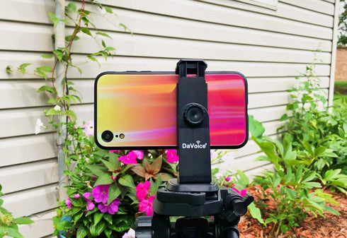 DaVoice 360 Tripod Phone Mount Adapter, Rotating Holder, Compatible with iPhone Smartphone Camera Stand, Universal Cell