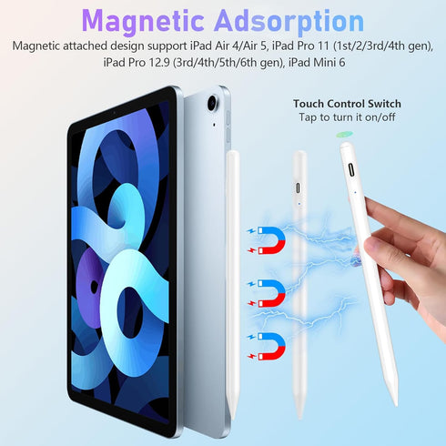 Stylus Pen for iPad, Compatible with iPad Air 3/4/5, Mini 5/6, Pro 11"/12.9", Palm Rejection & Tilt Sensitivity (White)