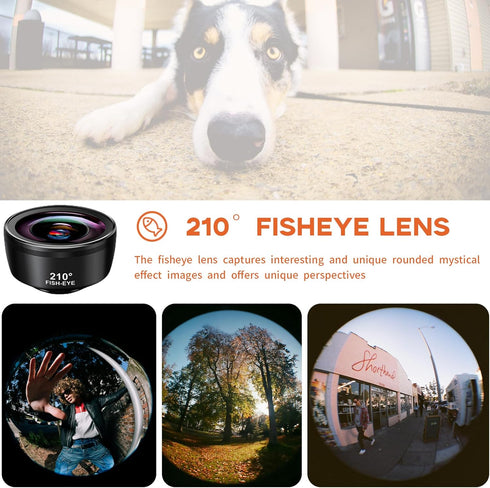 5-in-1 Smartphone Lens Kit - 120° Wide-Angle, 210° Fisheye, 25X Macro, Starburst, Hexagonal Kaleidoscope