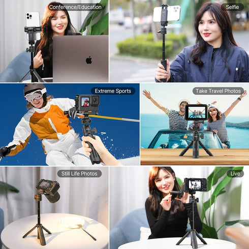 ULANZI M12 Extendable Selfie Stick for Gopro, Portable Vlog Tripod Stand with Phone Mount and Gopro Adapter