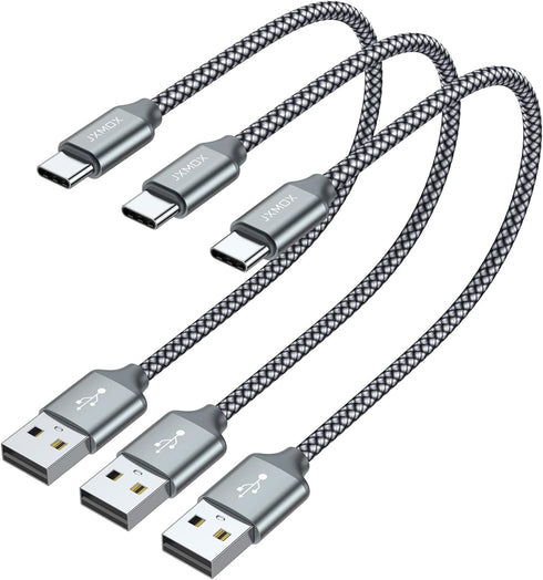 JXMOX Short USB C Cable (1ft 3-Pack), USB A to Type-C Charger