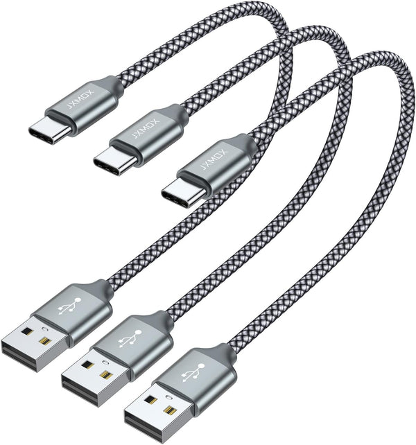JXMOX Short USB C Cable (1ft 3-Pack), USB A to Type-C Charger