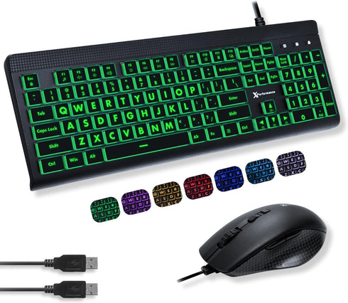 X9 Performance Wired Keyboard and Mouse Combo - Large Print Backlit Keys for Seniors,