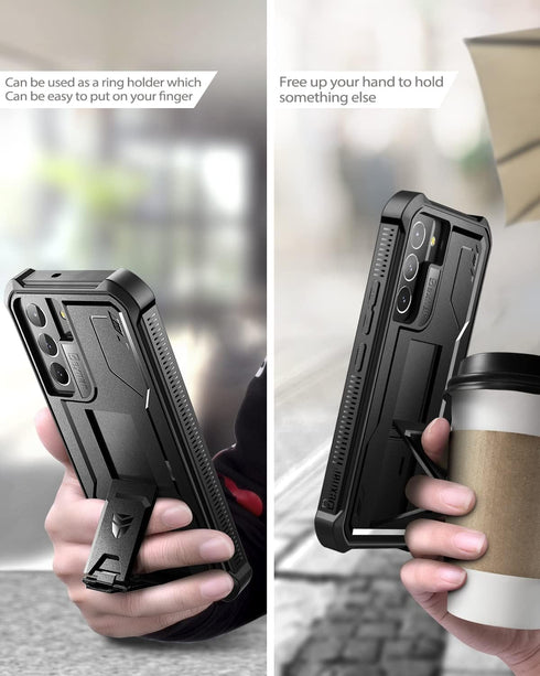 Dexnor Heavy Duty Case for Samsung Galaxy S22 Plus, Black, with Built-in Screen Protector & Kickstand, Shockproof