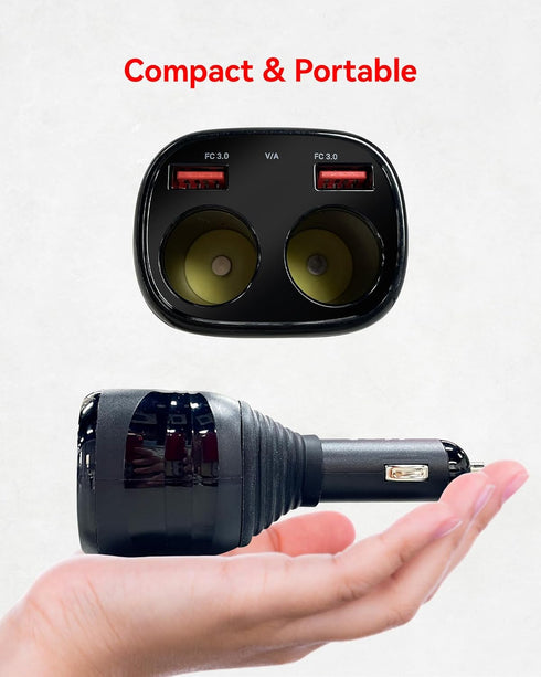 REDTIGER 4 in 1 Car Charger Adapter, 2 Sockets Cigarette Lighter Splitter 12/24V 18W for Dash Cam & Dual USB Ports