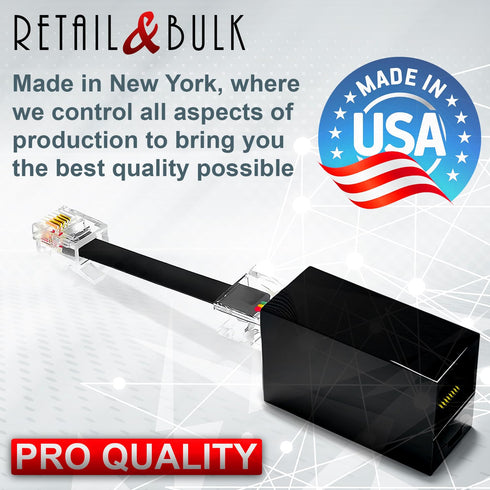 2-Pack RJ11 to RJ45 Adapter, Phone Line to Ethernet for Landline, Fax, DSL Modem Connection (Black, Made in USA)