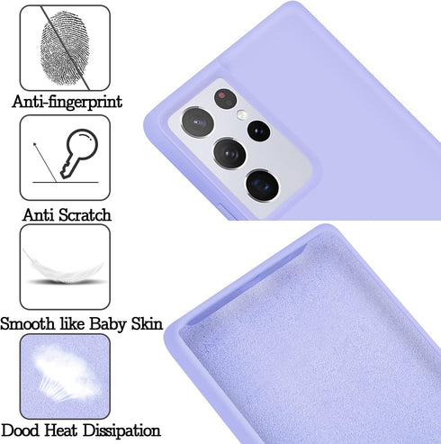 Liquid Silicone Case Compatible with Galaxy S21 Ultra 5G - Shockproof Gel Rubber Full Body Protection Cover (Purple)