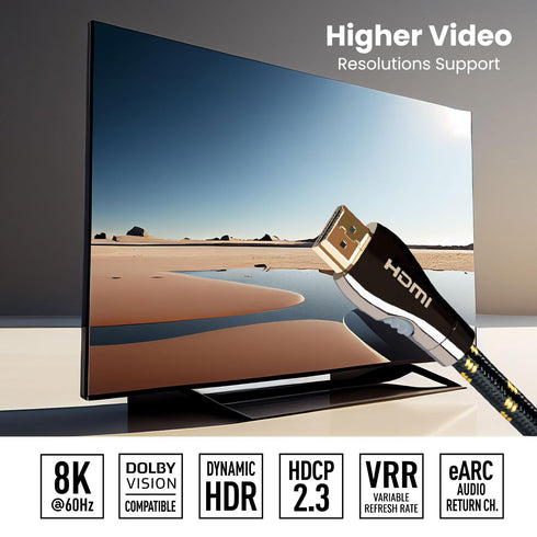 Certified HDMI Cable 6FT (HDMI 2.1 10K 8K) Ultra High Speed HDMI HDR 48Gbps eARC VRR Dolby Atmos Vision for PS5 Xbox