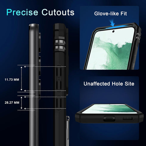 DEERLAMN Galaxy S23 FE Case - Black, Military Grade Shockproof, Slide Camera Cover, Screen Protector & Rotated Ring