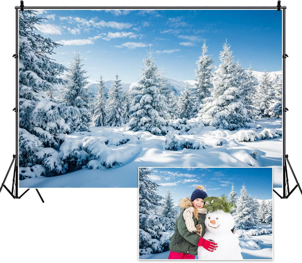 Renaiss 7x5ft Winter Snow Scene Backdrop, Snowy Pine Trees Photography Background for Christmas Decor