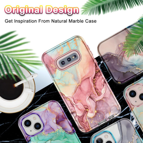 Btscase Rose Gold Case for Samsung Galaxy S10e, Heavy Duty Three Layer Marble Shockproof Full Body Rugged Cover