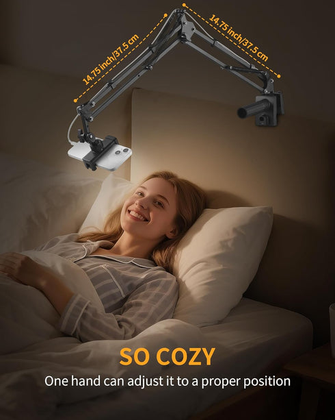 Phone Holder for Bed Desk, Flexible Camera Arm Desk Mount Clamp with Phone Holder and Ball Head, Overhead Tripod Mount