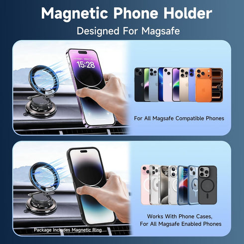 CHTXXLSZ 360 17/16 Magnetic Car Phone Holder, Adjustable Suction Cup Universal Phone Mount, Multi-Scene for Car Office